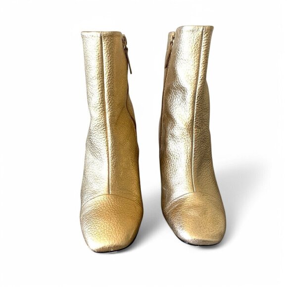 MANGO Gold Metallic Leather Ankle Boots With Block Heel & Side Zip Closure Sz 7 - Picture 4 of 16